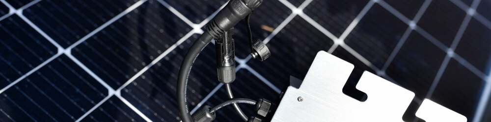 Smart,Micro,Inverter,With,Cables.,Beautiful,Solar,Banner,With,Blurred